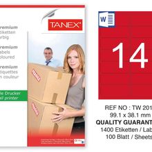 Tanex TW-2014 99.1x38.1 mm 100'lü Kırmızı Pastel Laser Etiket