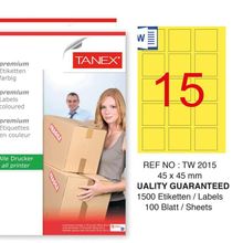 Tanex TW-2015 45x45 mm 100'lü Sarı Pastel Laser Etiket