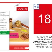 Tanex TW-2018 63.5x46.6 mm 100'lü Kırmızı Floresan Laser Etiket