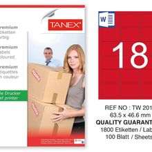 Tanex TW-2018 63.5x46.6 mm 100'lü Kırmızı Pastel Laser Etiket