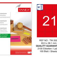Tanex TW-2021 63.5x38.1 mm 100'lü Kırmızı Floresan Laser Etiket