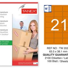 Tanex TW-2021 63.5x38.1 mm 100'lü Turuncu Pastel Laser Etiket
