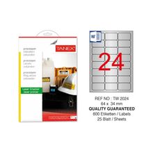 Tanex TW-2024 64x34 mm 600'lü Gümüş Lazer Etiket