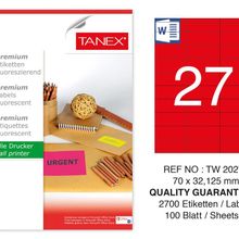 Tanex TW-2027 70x32.125 mm 100'lü Kırmızı Floresan Laser Etiket