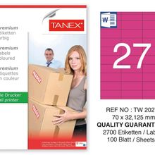 Tanex TW-2027 70x32.125 mm 100'lü Pembe Pastel Laser Etiket