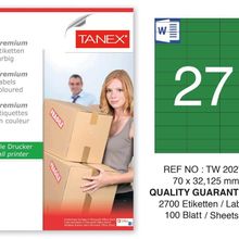 Tanex TW-2027 70x32.125 mm 100'lü Yeşil Pastel Laser Etiket