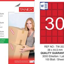 Tanex TW-2030 38x44.5 mm 100'lü Kırmızı Pastel Laser Etiket