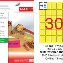 Tanex TW-2030 38x44,.5 mm 100'lü Sarı Floresan Laser Etiket