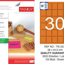 Tanex TW-2030 38x44.5 mm 100'lü Turuncu Floresan Laser Etiket