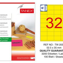 Tanex TW-2032 52.5x35 mm 100'lü Sarı Floresan Laser Etiket