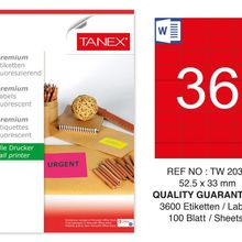Tanex TW-2035 52.5x33 mm 100'lü Kırmızı Floresan Laser Etiket