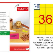 Tanex TW-2035 52.5x33 mm 100'lü Sarı Floresan Laser Etiket