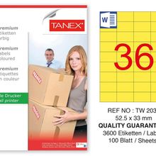 Tanex TW-2035 52.5x33 mm 100'lü Sarı Pastel Laser Etiket
