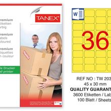 Tanex TW-2036 45x30 mm 100'lü Sarı Pastel Laser Etiket