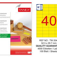 Tanex TW-2040 52.5x29.7 mm 100'lü Sarı Floresan Laser Etiket