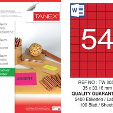 Tanex TW-2054 35x33.16 mm 100'lü Kırmızı Floresan Laser Etiket