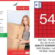 Tanex TW-2054 35x33.16 mm 100'lü Kırmızı Pastel Laser Etiket