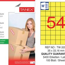 Tanex TW-2054 35x33.16 mm 100'lü Sarı Pastel Laser Etiket