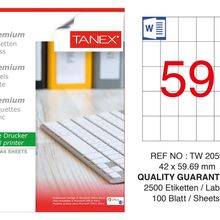 Tanex TW-2059 42x59.69 mm 100'lü Sökülebilir Etiket