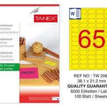 Tanex TW-2065 38.1x21.2 mm 100'lü Sarı Floresan Laser Etiket