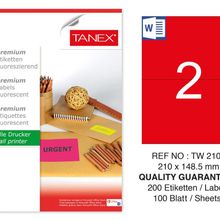Tanex TW-2102 210x148.5 mm 100'lü Kırmızı Floresan Laser Etiket