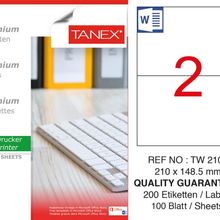 Tanex TW-2102 210x148.5 mm 100'lü Sökülebilir Etiket