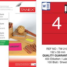Tanex TW-2104 192x59 mm 100'lü Kırmızı Floresan Laser Etiket