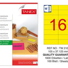 Tanex TW-2105 105x37.125 mm 100'lü Sarı Floresan Laser Etiket