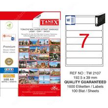 Tanex TW-2107 192x39 mm Lazer Etiket
