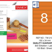 Tanex TW-2108 192x34 mm 100'lü Turuncu Floresan Laser Etiket