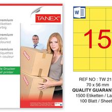 Tanex TW-2115 70x56 mm 100'lü Sarı Pastel Laser Etiket