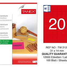 Tanex TW-2120 31x14 mm 100'lü Kırmızı Floresan Laser Etiket