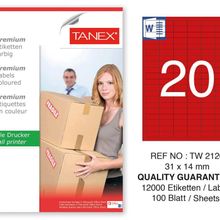 Tanex TW-2120 31x14 mm 100'lü Kırmızı Pastel Laser Etiket
