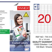 Tanex TW-2120 31x14 mm 100'lü Kuşe Laser Etiket