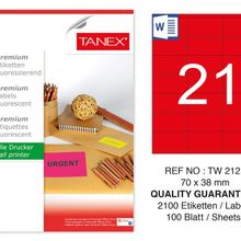 Tanex TW-2121 70x38 mm 100'lü Kırmızı Floresan Laser Etiket