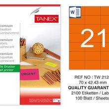 Tanex TW-2124 70x42.43 mm 100'lü Turuncu Floresan Laser Etiket