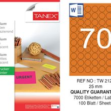 Tanex TW-2125 25 mm 100'lü Turuncu Floresan Laser Etiket