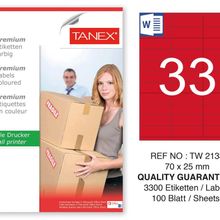 Tanex TW-2133 70x25 mm 100'lü Kırmızı Pastel Laser Etiket