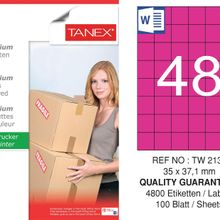Tanex TW-2137 35x37.125 mm 100'lü Pembe Pastel Laser Etiket