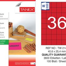 Tanex TW-2148 40.6x25.4 mm 100'lü Kırmızı Floresan Laser Etiket