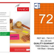 Tanex TW-2172 35x23 mm 100'lü Turuncu Floresan Laser Etiket