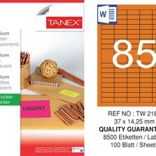 Tanex TW-2180 37x14.25 mm 100'lü Turuncu Floresan Laser Etiket