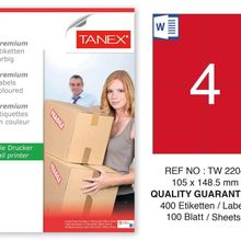 Tanex TW-2204 105x148.5 mm 100'lü Kırmızı Pastel Laser Etiket