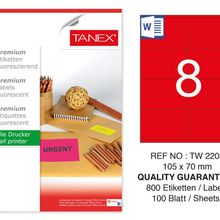 Tanex TW-2208 105x70 mm 100'lü Kırmızı Floresan Laser Etiket
