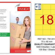 Tanex TW-2218 70x46 mm 100'lü Sarı Pastel Laser Etiket