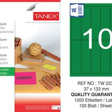 Tanex TW-2237 37x133 mm 100'lü Yeşil Floresan Laser Etiket
