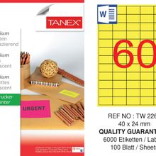 Tanex TW-2260 40x24 mm 100'lü Sarı Floresan Laser Etiket