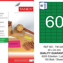 Tanex TW-2260 40x24 mm 100'lü Yeşil Floresan Laser Etiket