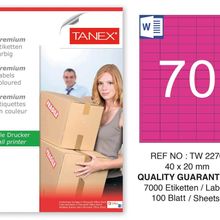 Tanex TW-2270 40x20 mm 100'lü Pembe Pastel Laser Etiket