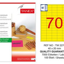 Tanex TW-2270 40x20 mm 100'lü Sarı Floresan Laser Etiket